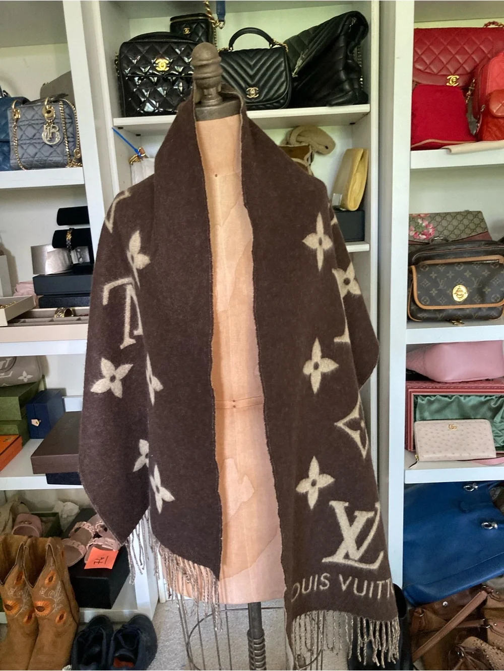 Louis Vuitton Brown & Beige Monogram Reversible Scarf